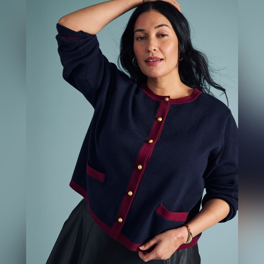 ⭐*NWT!* Gabrielle Front-Button Cardigan in Midnight w/Red Accents